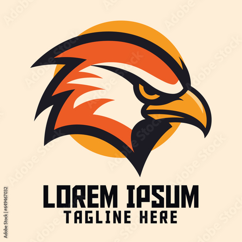 Falcon in Sport and Esport: Eagle Orange Tones Mascot Head Logo, Yellow Hawk, Golden Bird Icon Badge Emblem, Animal Template