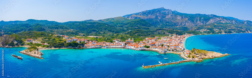 View of Kokkari fishing village with beautiful beach, Samos island, Greece
