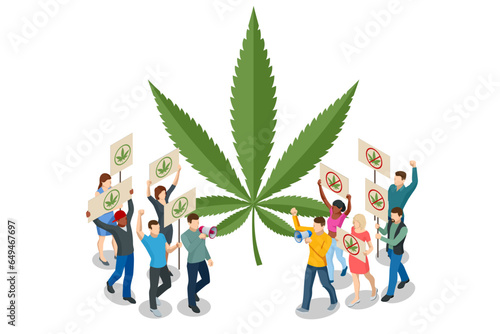 Isometric activists rally for and against the legalization of marijuana for medicinal purposes. Herbal alternative medicine, cbd oil, pharmaceptical industry
