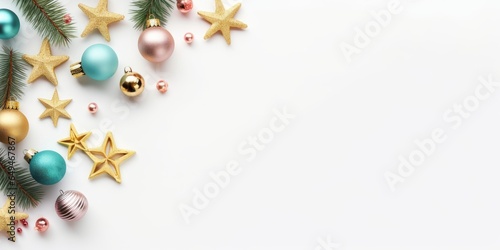 Colorful Christmas background. Merry Christmas and a happy new year. Holiday banner and poster. Christmas decorative ornaments