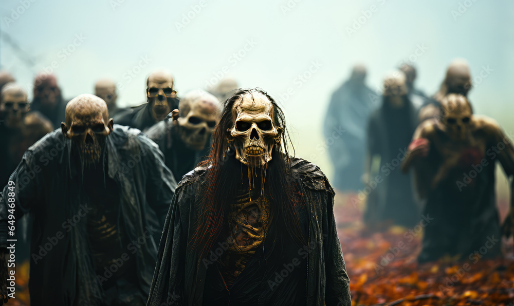 Naklejka premium Dead Rise: A Halloween Tale of a World Plunged into Zombie Apocalypse - Generative AI