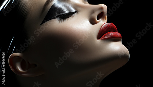 A beautiful young woman with dark hair and shiny lips generated by AI