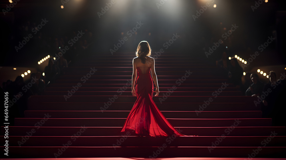 Φωτογραφία Socialite in a red velvet dress making her entrance at a theater's premiere night