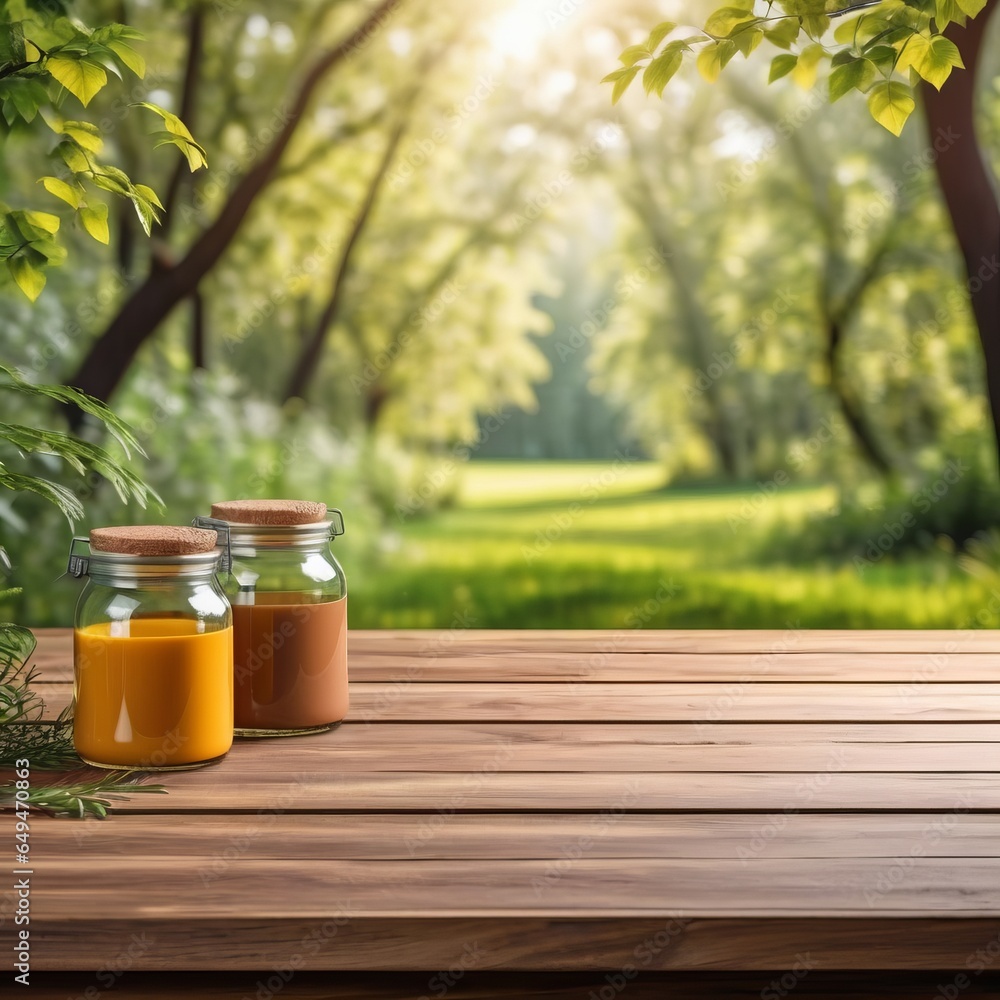 Empty wooden Table with nature background for product photography Empty wooden Table with nature background for product photography