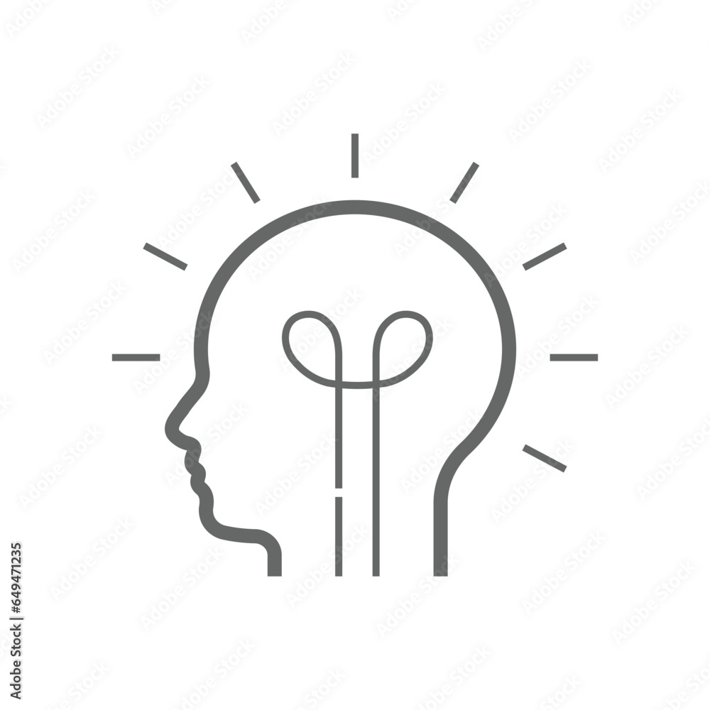 Bulb looks like head with idea light bulb line icon, outline vector ...