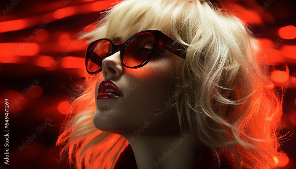 Beautiful blond woman with sunglasses, elegance and sensuality in fashion generated by AI