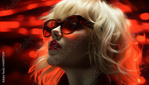 Beautiful blond woman with sunglasses  elegance and sensuality in fashion generated by AI