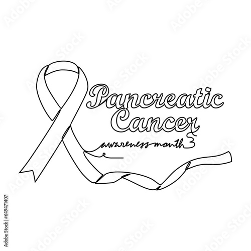 One continuous line drawing of pancreatic cancer awareness month with white background. Awareness ribbon design in simple linear style. healthcare and medical design concept vector illustration.