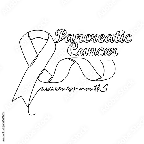 One continuous line drawing of pancreatic cancer awareness month with white background. Awareness ribbon design in simple linear style. healthcare and medical design concept vector illustration.