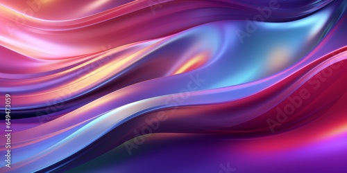 Holo Glossy Surface Creative Abstract Wavy Texture. Screen Wallpaper. Digiral Art. Abstract Bright Surface Liquid Horizontal Background. Ai Generated Vibrant Texture Pattern.