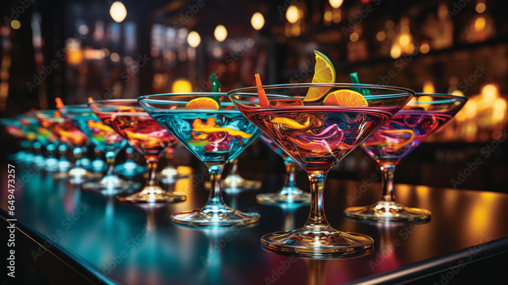 Fresh cocktails of all flavors served on the table of a Stock