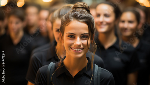 A large group of cheerful young adults smiling at camera generated by AI