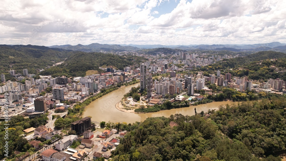 Aerial view of Blumenau City and Itajaí River Santa Catarina Brazil