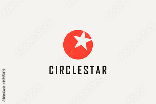 Star Logo. Red Circle Shape with Negative Space Star Inside isolated on White Background. Flat Vector Logo Design Template Element for Branding Logos.