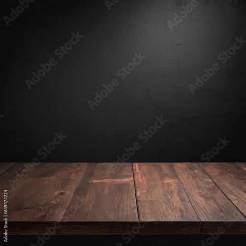 Empty Dark Wooden Table with Dark Background for Product Photography