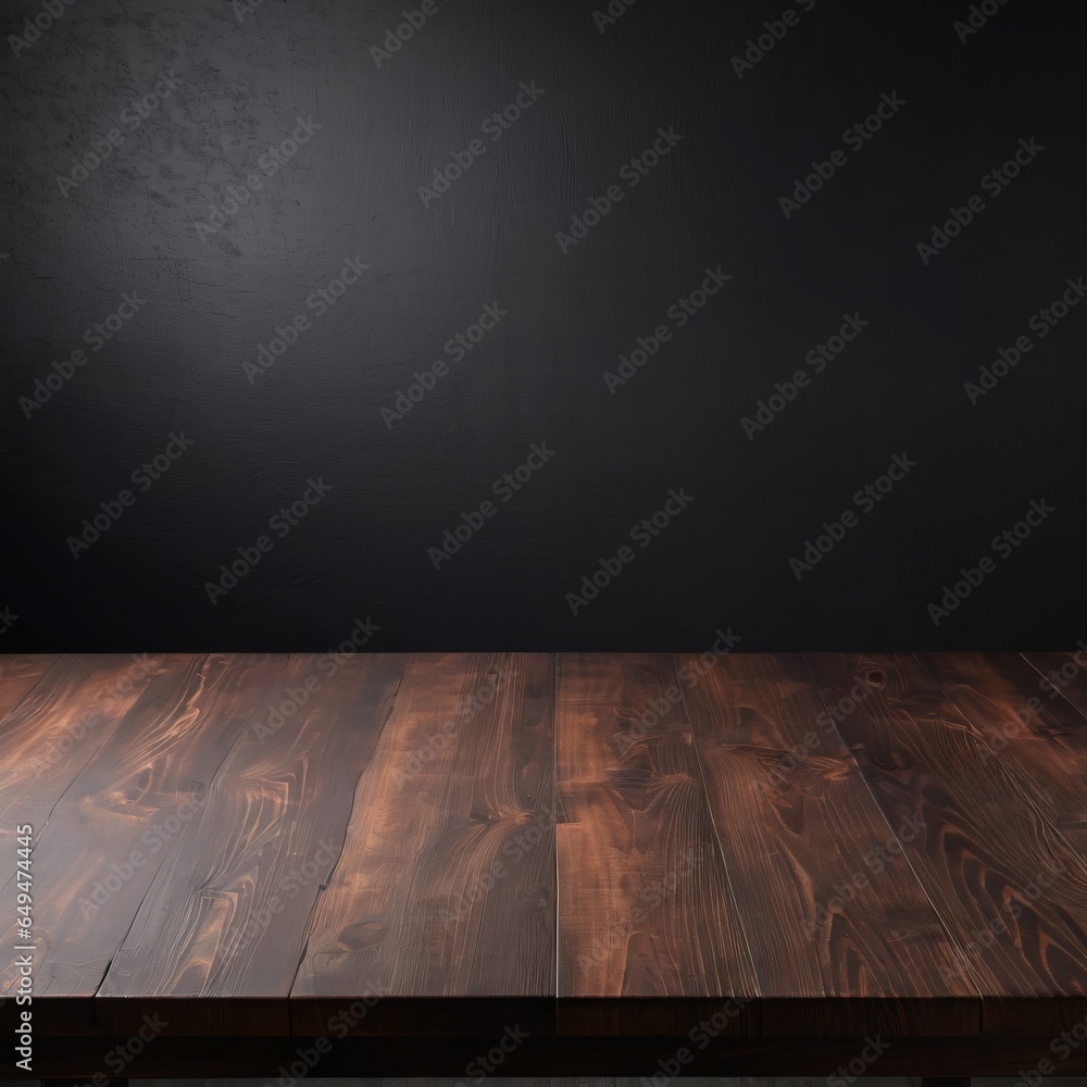 Empty Dark Wooden Table with Dark Background for Product Photography