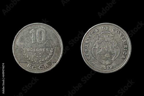 Costa Rican colon coin obverse and reverse, ten colones photo
