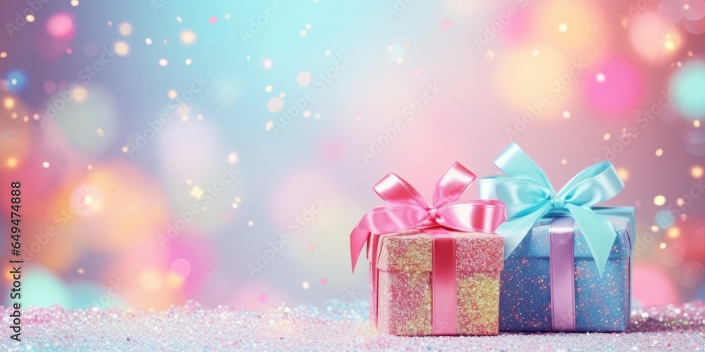 Fototapeta premium Christmas gift box. Christmas background with festive gift box. holiday gift box. Festive New Year template for postcard and banner design. greeting card