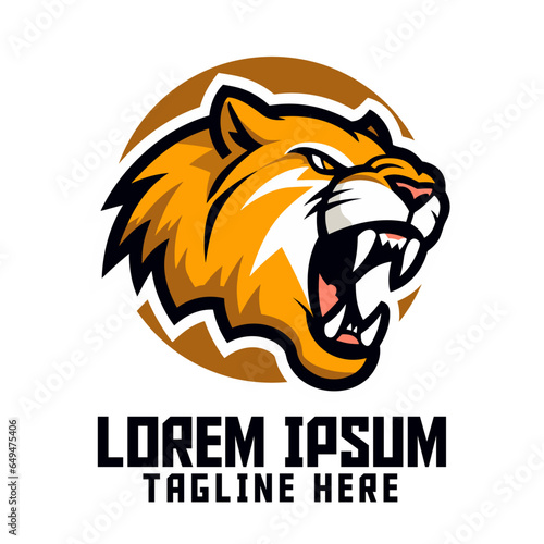 Tiger Sport and Esport: Sabertooth Mascot Head Logo, Smilodon Animal Template, Saber-Toothed Tiger Icon Badge Emblem