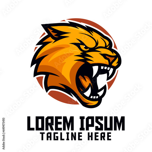 Smilodon Animal Template: Sabertooth Mascot Head Logo, Saber-Toothed Tiger Icon Badge Emblem for Tiger Sport and Esport