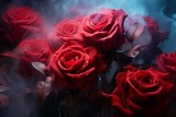 Valentine's day art of red roses made with vibrant fog ice. Generative AI