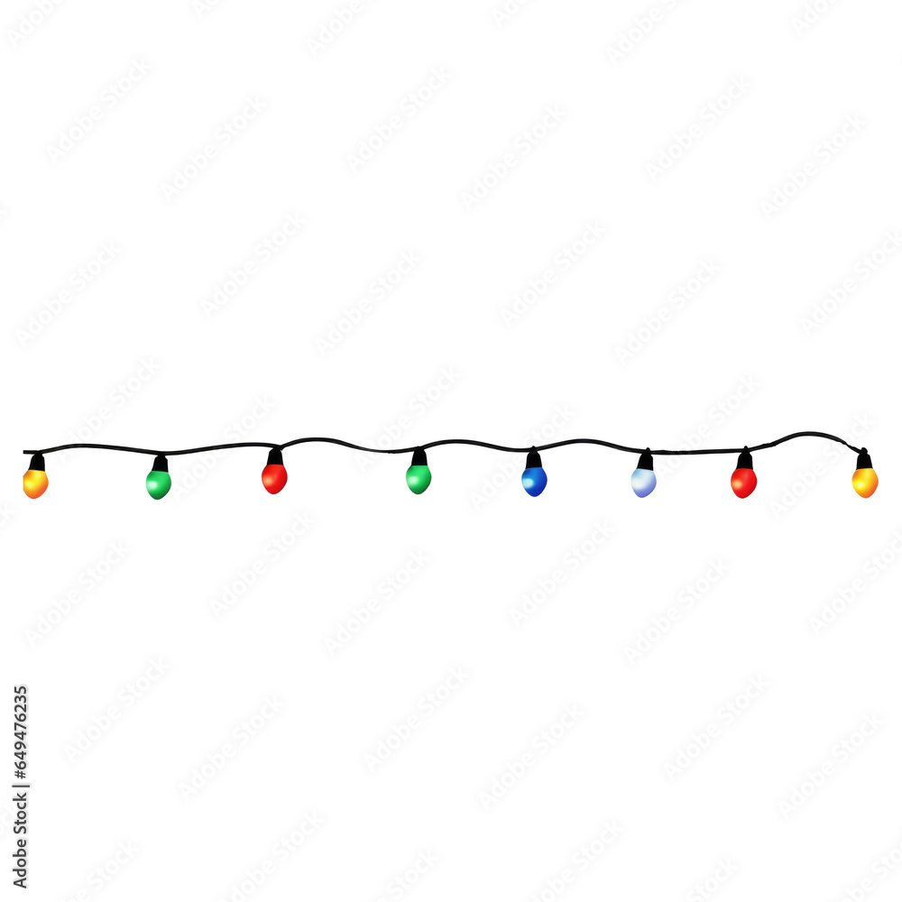 String of Christmas lights isolated on transparent background. Generative ai String of Christmas lights isolated on transparent background. Generative ai
