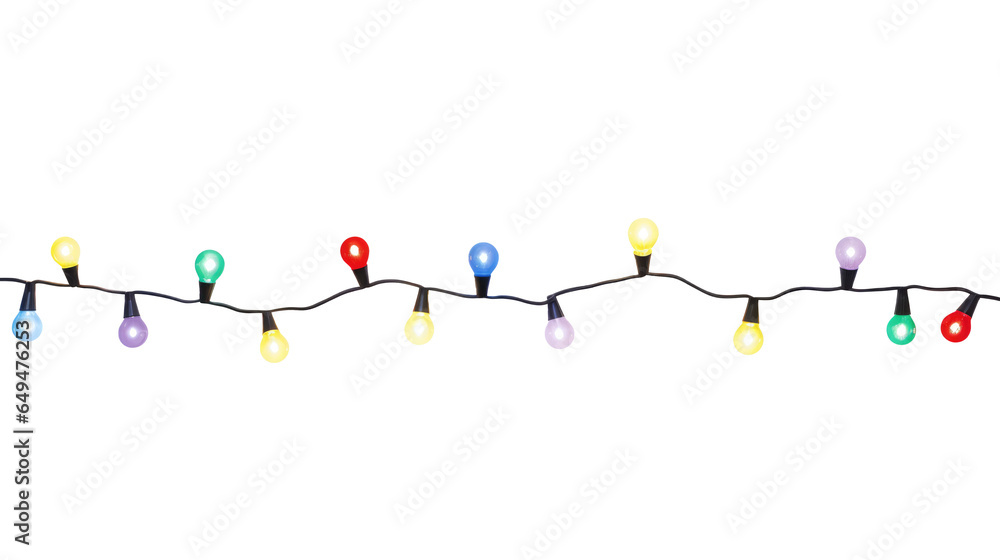 String of Christmas lights isolated on transparent background. Generative ai String of Christmas lights isolated on transparent background. Generative ai