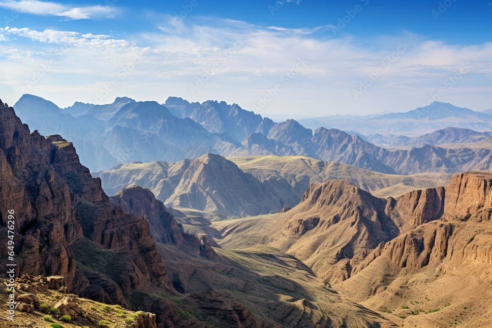 Breathtaking panorama of Tuwaiq Mountains with a view of Qiddiya in Saudi Arabia. Generative AI