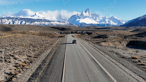 Famous Ruta 40 At El Chalten In Patagonia Argentina. Nature Landscape. Travel Background. Patagonia Argentina. Stunning Ecosystem. Famous Ruta 40 At El Chalten In Patagonia Argentina.