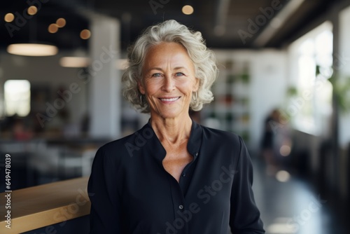 Smiling portrait of a senior caucasian woman working in a modern business office