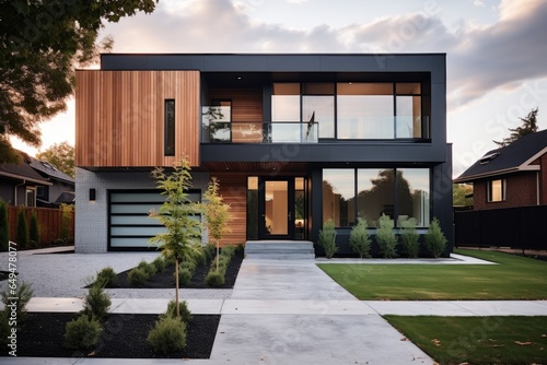 Exterior of a contemporary and modern house situated in the suburbs in the USA © Geber86