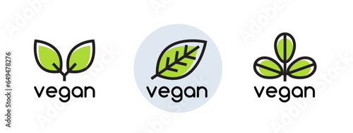 Vegan plant icon logo. Vegetarian plant symbol nature badge bio product eco label icon