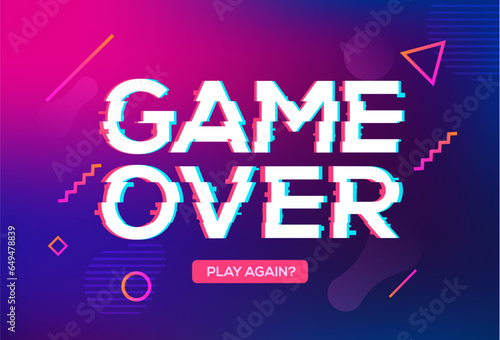 Game over screen glitch video retro pixel background. Game over glitch screen font effect