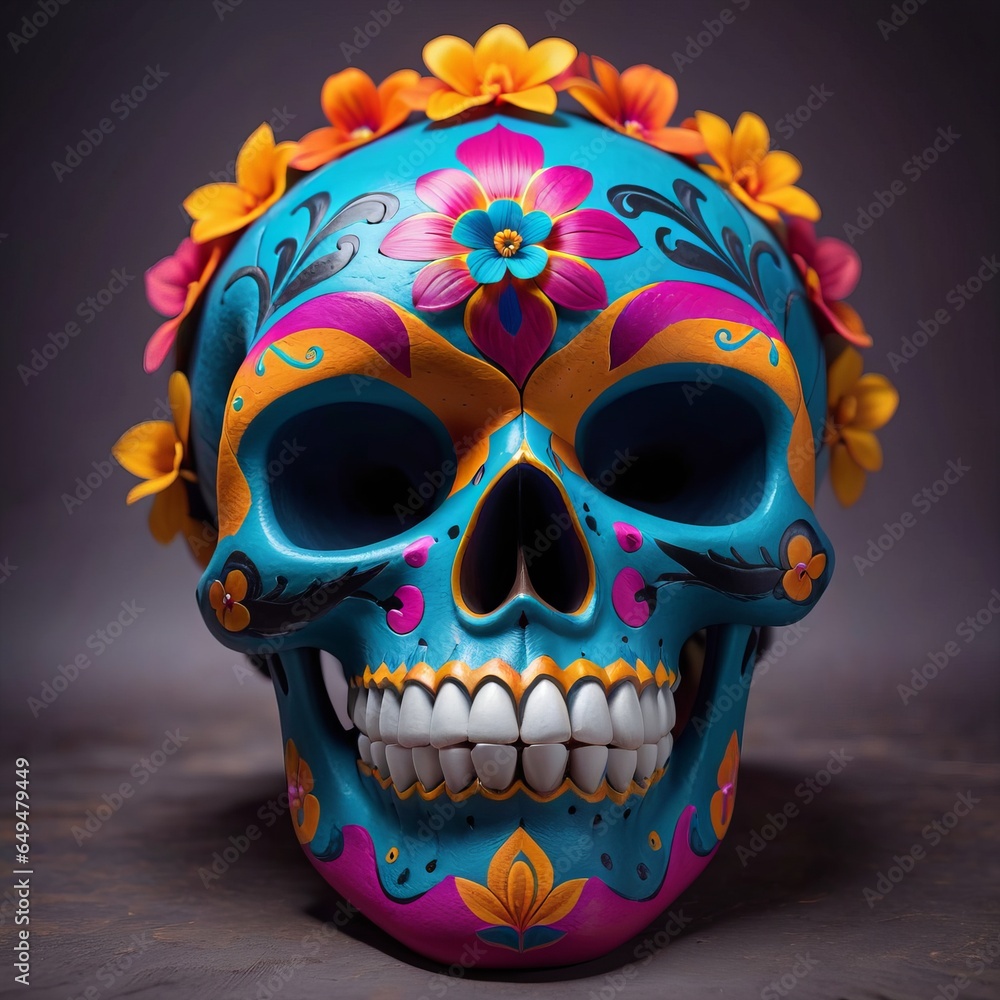 Naklejka premium Colorful Mexican Skull for Day of the Dead, Sugar Skull