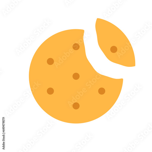 Circle cheese cracker with missing bite isolated on white background. Salted crunchy meal sign flat design. Bitten yellow baked dessert symbol. Healthy breakfast broken cookie vector illustration.