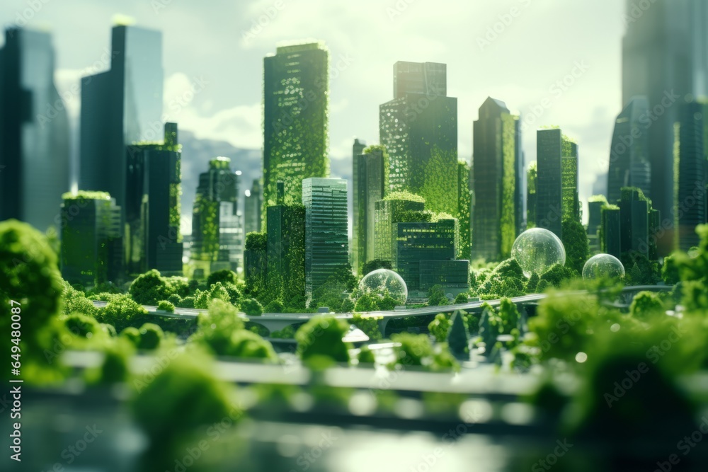wallpaper of a futuristic green city full of trees Stock Photo | Adobe ...