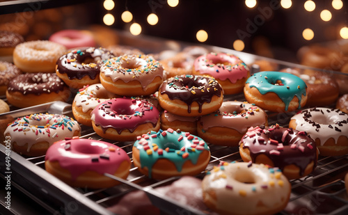 Donuts with sprinkles : Delicious donuts in plate : Chocolate donuts with sprinkles photo