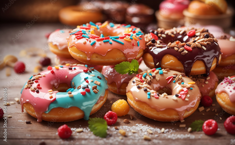 Donuts with sprinkles : Delicious donuts in plate : Chocolate donuts with sprinkles