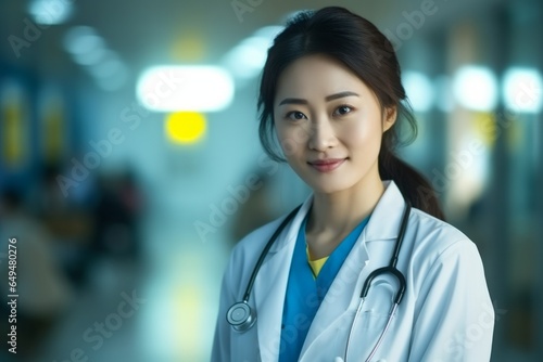 asiatic woman doctor looking to camera with a smile in a hospital