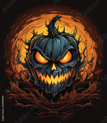 Scary glowing pumpkin for halloween, halloween artwork