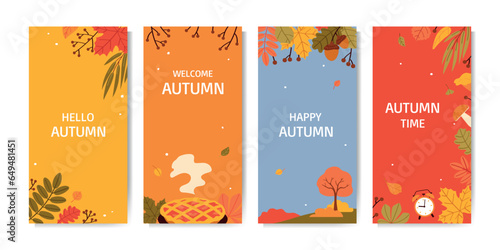 Set of autumn vertical banners. Flat Vector illustration for social media  ads  leaflets  posters and more marketing graphic design.