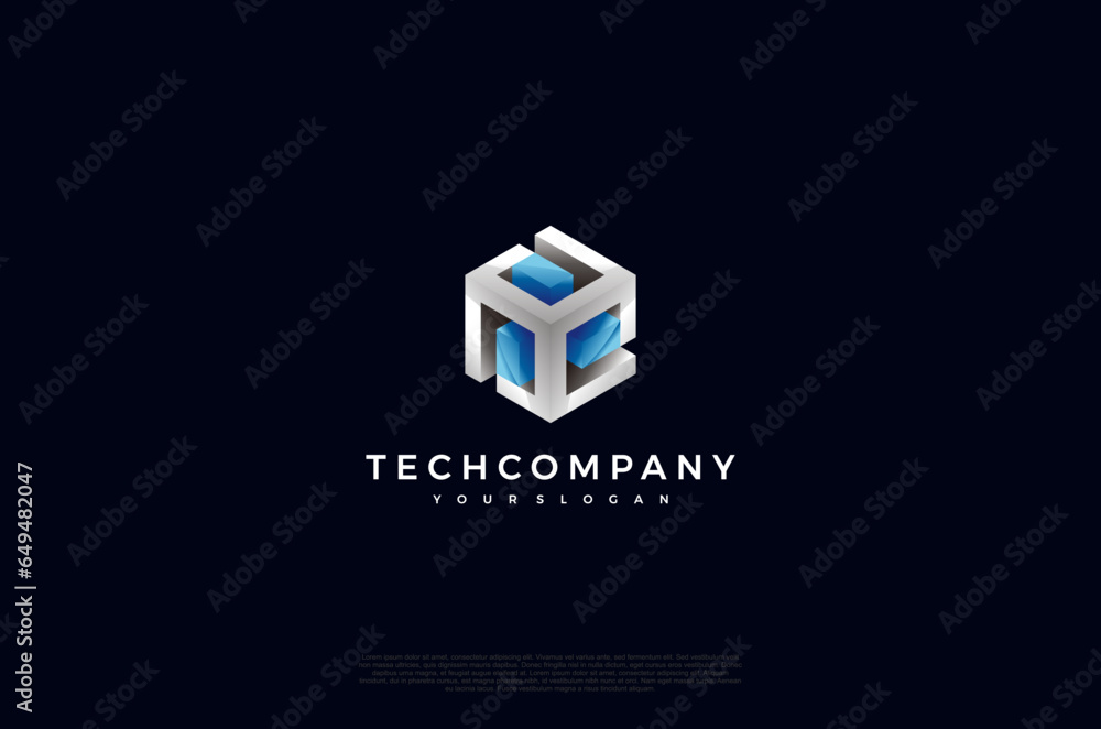 Fototapeta premium Abstract core 3d cube gradient shiny bright color progressive logo technology. Vector design template