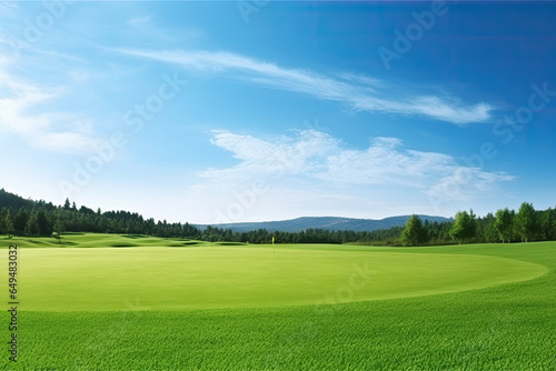 green grass on huge golf fields in summer day  photo