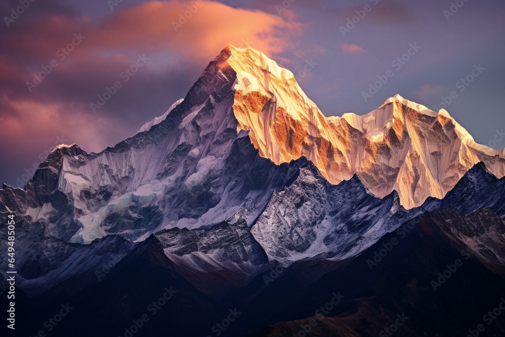 Breathtaking dawn illuminating peaks, urging preservation of our natural world. Generative AI