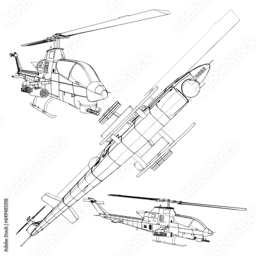 Military Helicopter Vector. Illustration Isolated On White Background. A vector illustration Of A Military Aircraft.