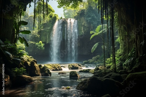 Scenic waterfall in lush tropical jungle. Generative AI