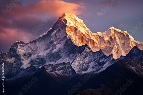 Breathtaking dawn illuminating peaks  urging preservation of our natural world. Generative AI