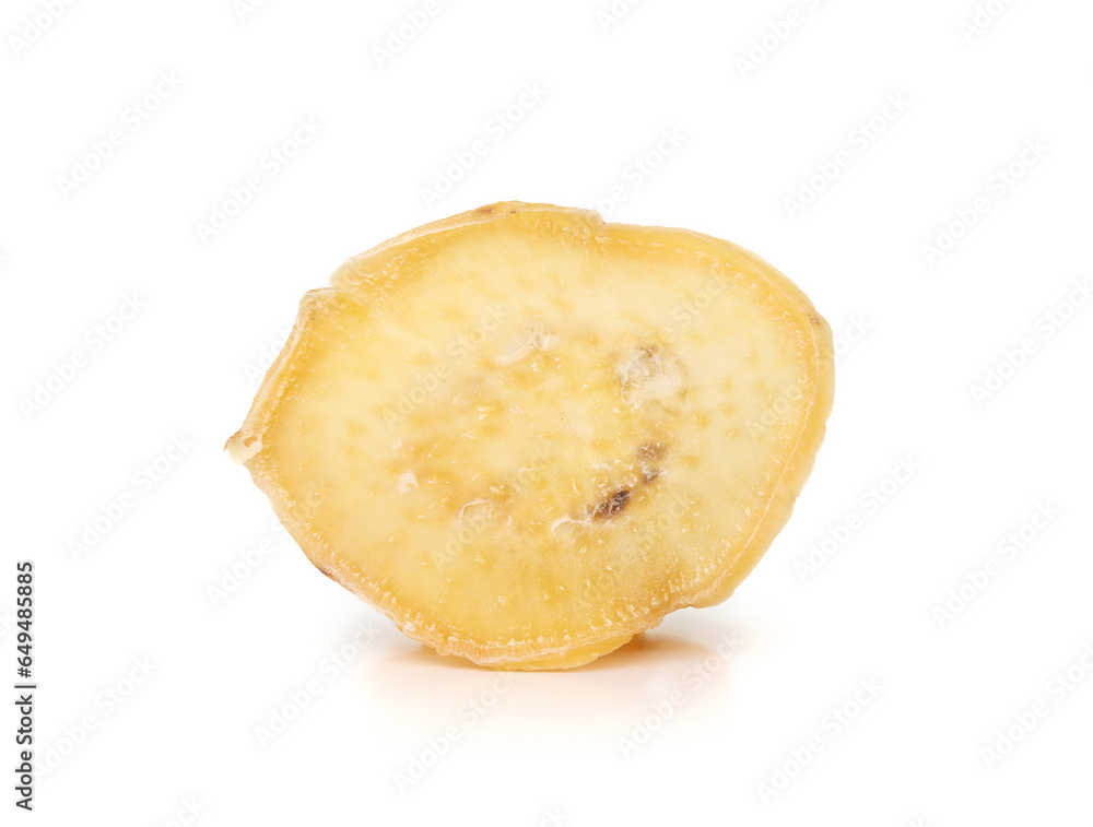Sweet potato chip slice standing. Slow baked or dehydrated vegetable slice. Healthy dog snack or treat for obedience. Healthy chips with high fiber and vitamin A. Selective focus. White background. Sweet potato chip slice standing. Slow baked or dehydrated vegetable slice. Healthy dog snack or treat for obedience. Healthy chips with high fiber and vitamin A. Selective focus. White background.