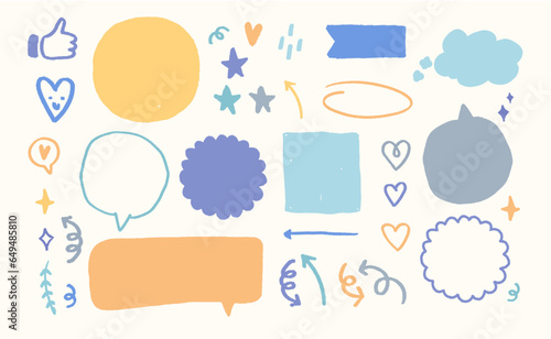 illustration set of cute doodles for daily planner, hand drawn notebook sheets and arrows. Color pencil goodnotes digital stickers, blank diary aesthetic elements vector for illustrator. Pastel kit