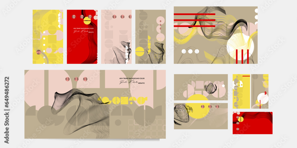 Set cards or banners Trend color Pale Khaki posters design Japanese style templates invitations to lines abstract background. Stock illustration artwork business style